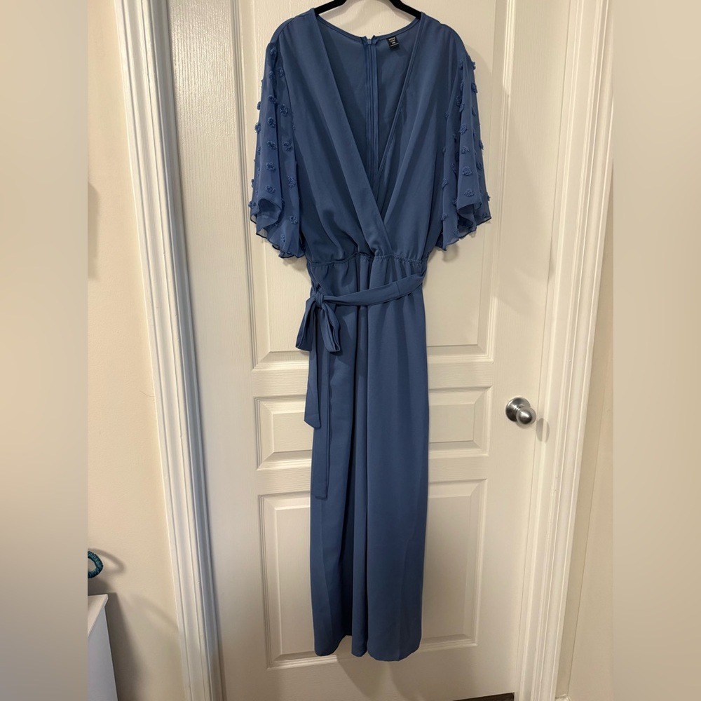 SHEIN Curve Blue Zip-Up Top with Dot Sleeves